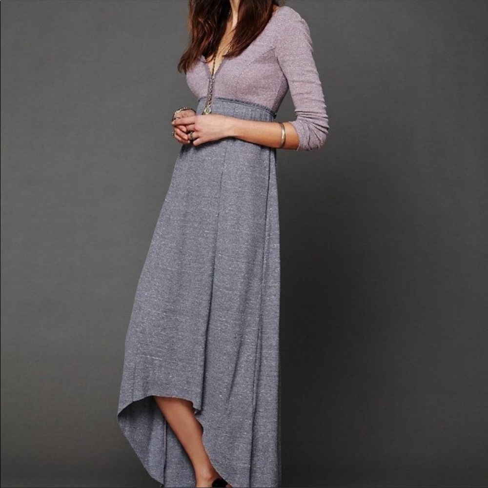 Free People Beach “Got You Hooked” Purple & Grey High-Low Long Sleeve Maxi Dress